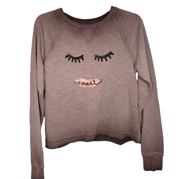 Anthropologie Black Purple Smart Mouth Sweatshirt Size Small - Picture 2 of 13